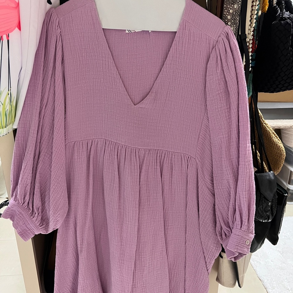 Pink Puff Sleeve Blouse with Pleated Relaxed Fit